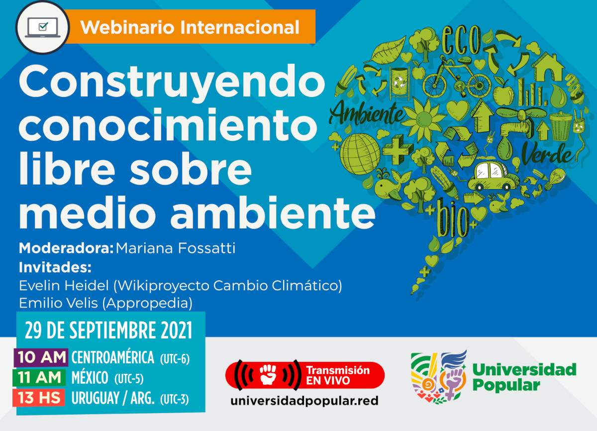 Flyer del webinario "Construyendo conocimiento libre sobre medio ambiente".