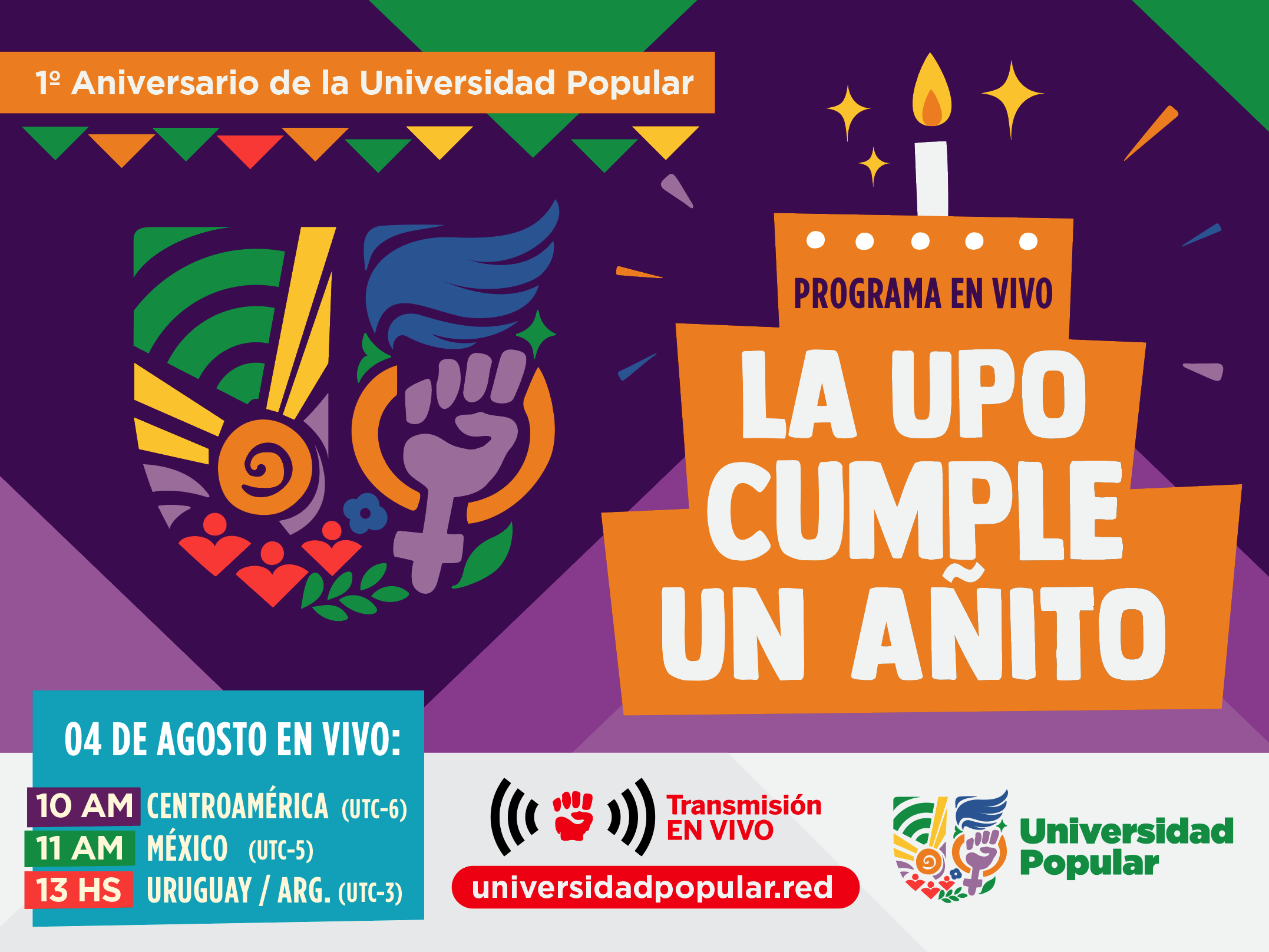 Flyer del Primer aniversario de la Universidad Popular.