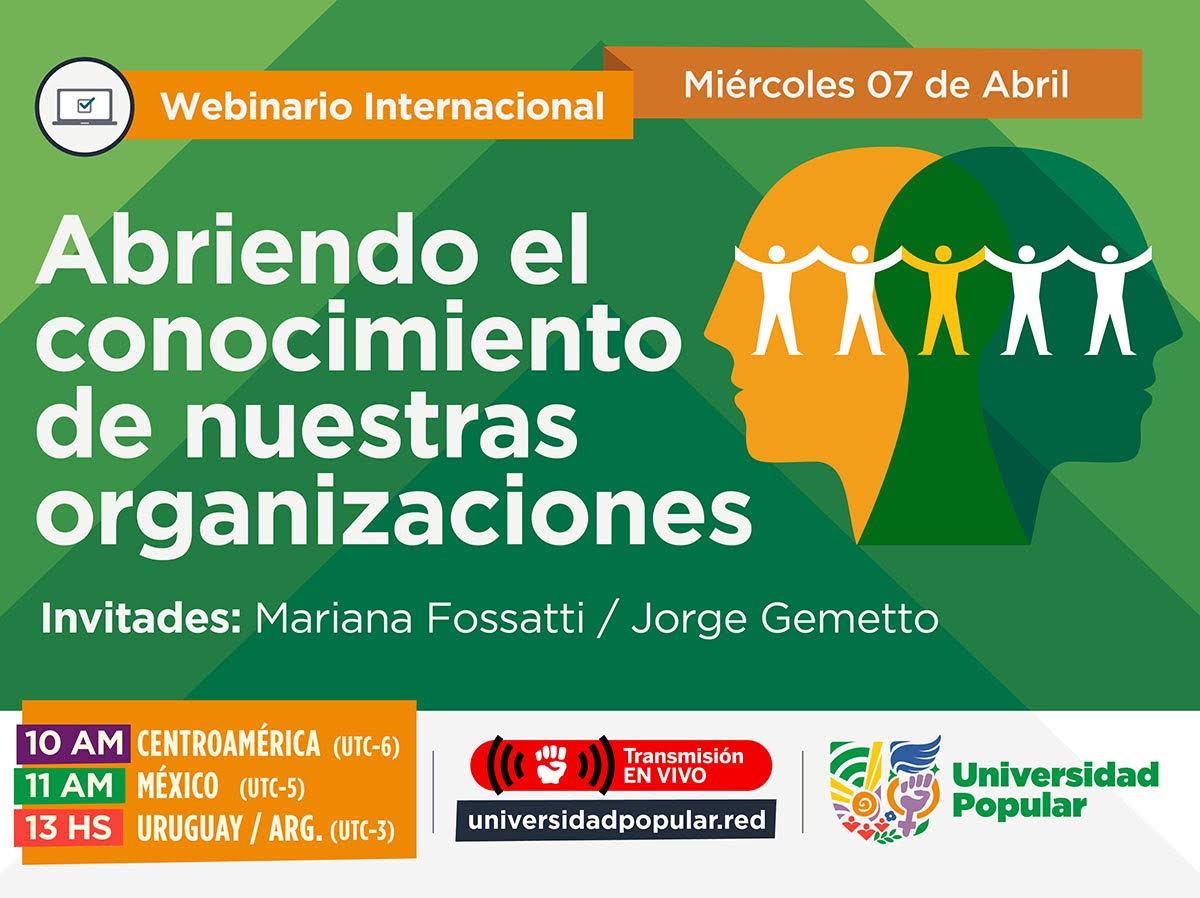 Flyer del webinario "Abriendo el conocimiento de nuestras organizaciones".